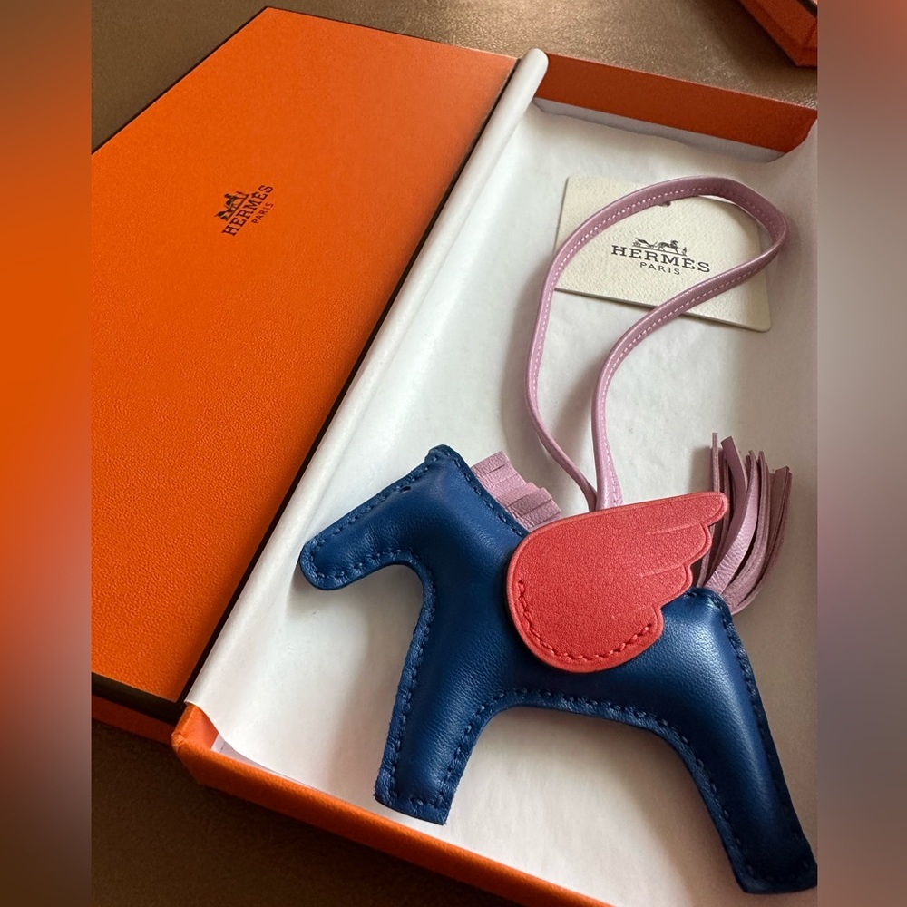 Hermes Bag Charm Rodeo Pegase PM, New in Box (Bleu France / Mauve Sylvestre)